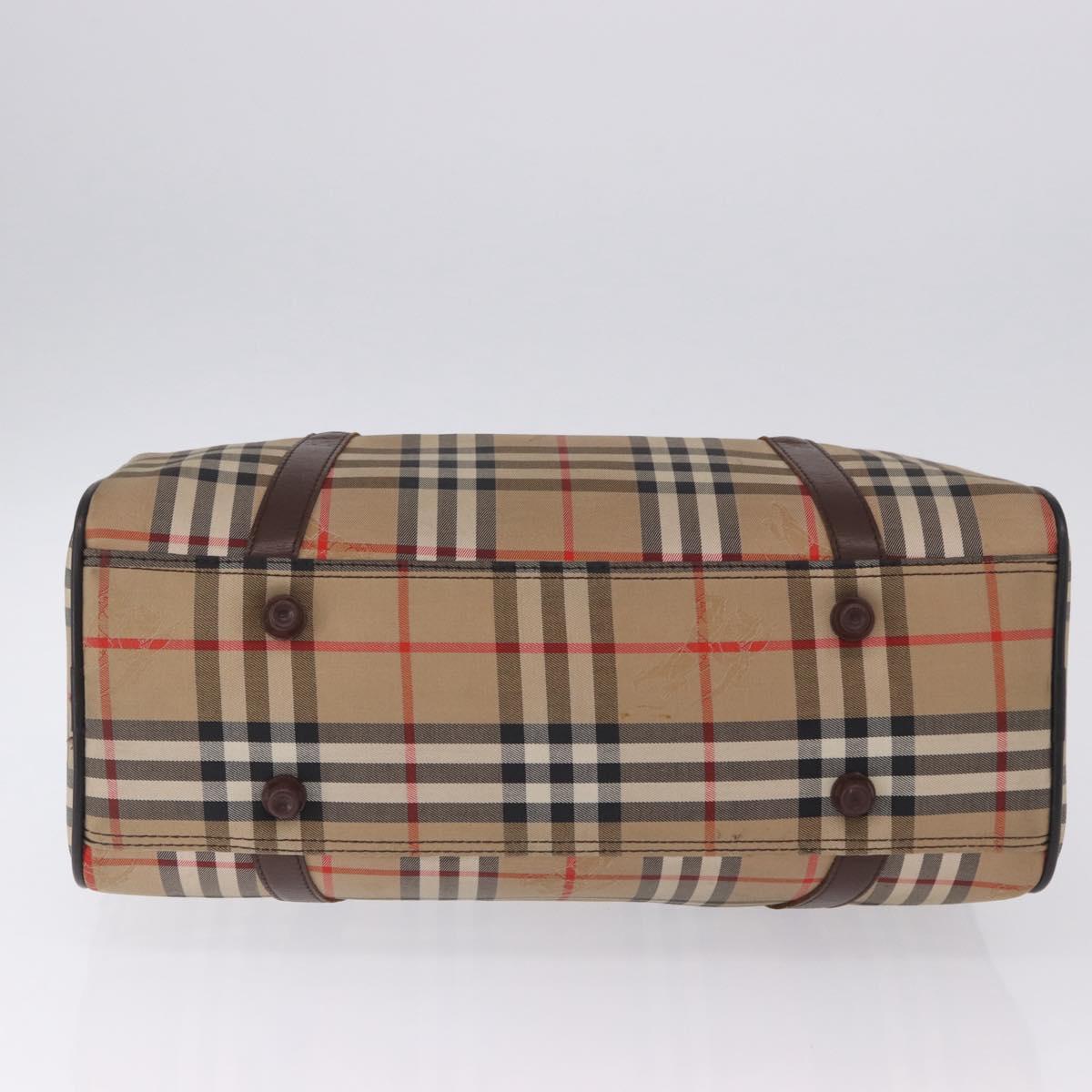 Burberrys Nova Check Boston Bag Canvas Beige Gold Auth 204367