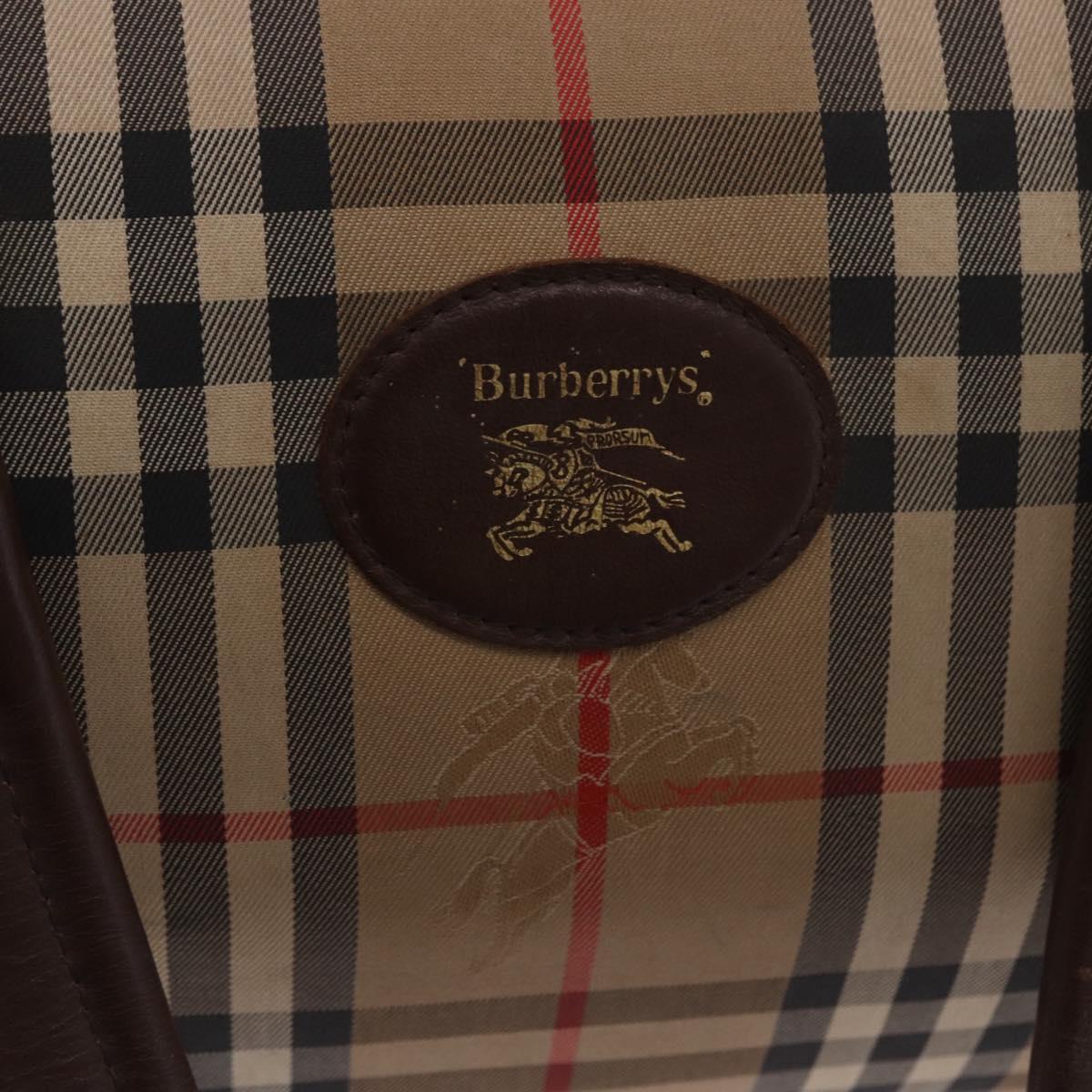 Burberrys Nova Check Boston Bag Canvas Beige Gold Auth 204367