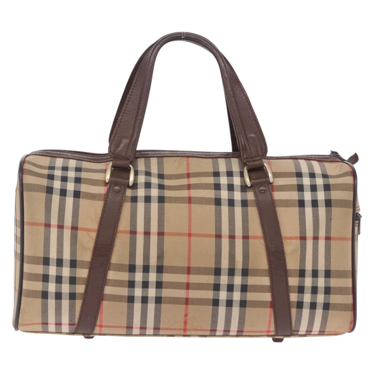Burberrys Nova Check Boston Bag Canvas Beige Gold Auth 204367