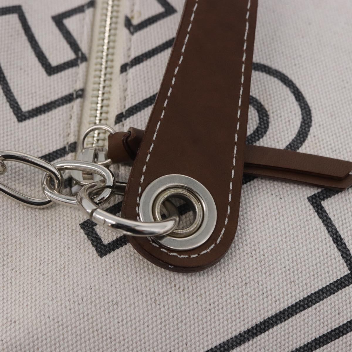 BURBERRY Blue Label Chain Tote Bag Canvas White Silver Auth 204369
