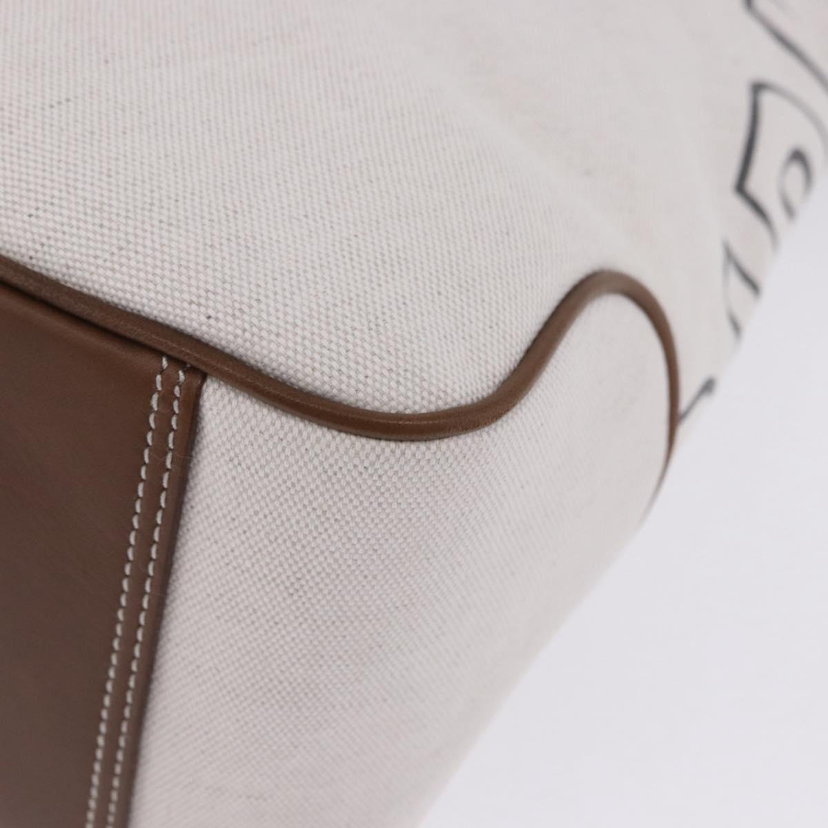 BURBERRY Blue Label Chain Tote Bag Canvas White Silver Auth 204369