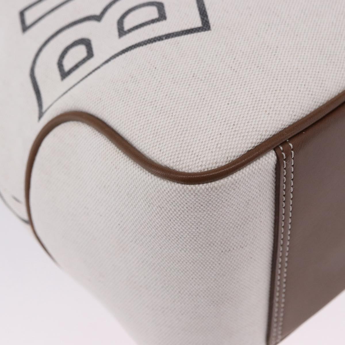 BURBERRY Blue Label Chain Tote Bag Canvas White Silver Auth 204369