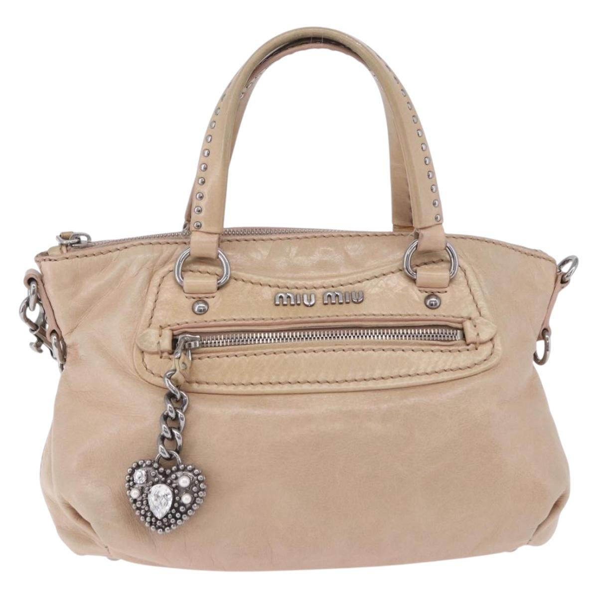 Miu Miu Hand Bag Leather 2way Pink Silver Auth 204371A