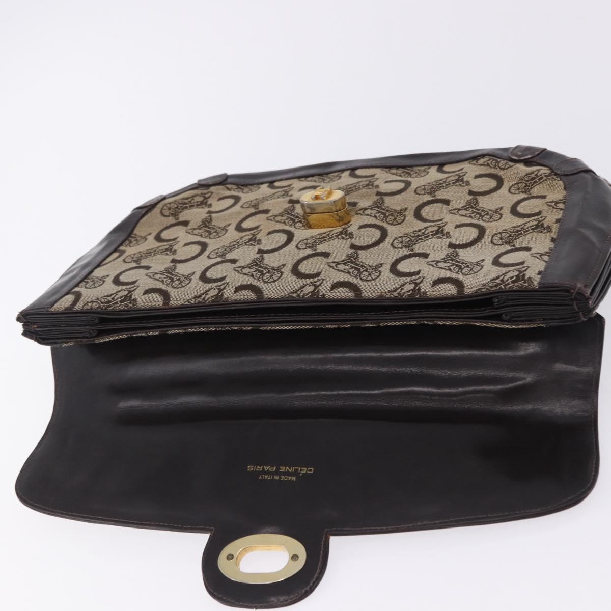 CELINE C Sulky Hand Bag Canvas Beige Gold Auth 204372