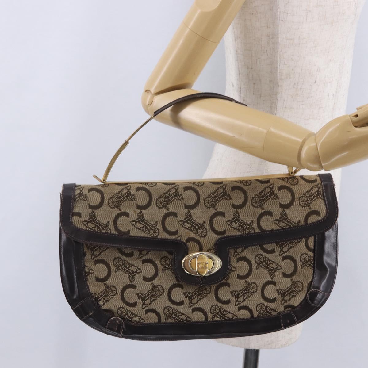 CELINE C Sulky Hand Bag Canvas Beige Gold Auth 204372