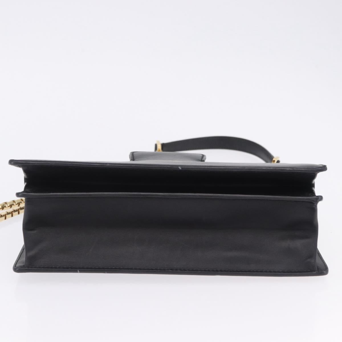 Salvatore Ferragamo Gancini Chain Shoulder Bag Leather Black Gold Auth 204374A