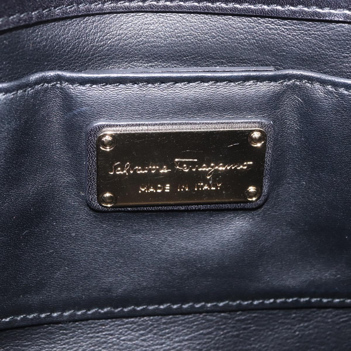 Salvatore Ferragamo Gancini Chain Shoulder Bag Leather Black Gold Auth 204374A