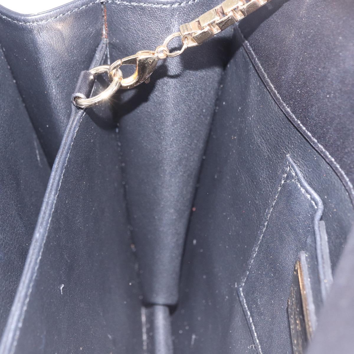 Salvatore Ferragamo Gancini Chain Shoulder Bag Leather Black Gold Auth 204374A