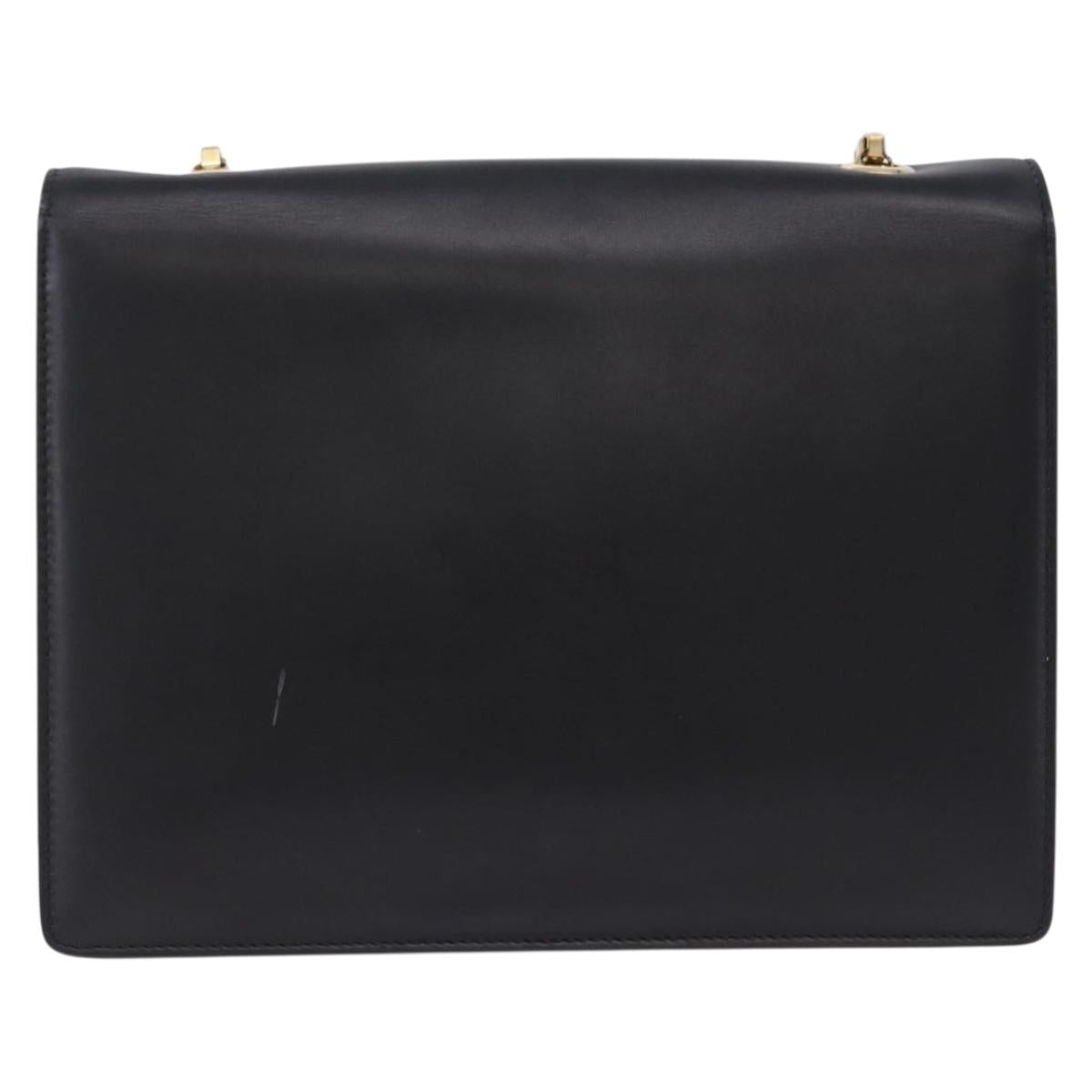 Salvatore Ferragamo Gancini Chain Shoulder Bag Leather Black Gold Auth 204374A