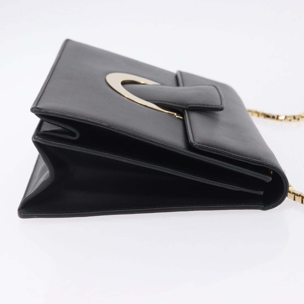 Salvatore Ferragamo Gancini Chain Shoulder Bag Leather Black Gold Auth 204374A