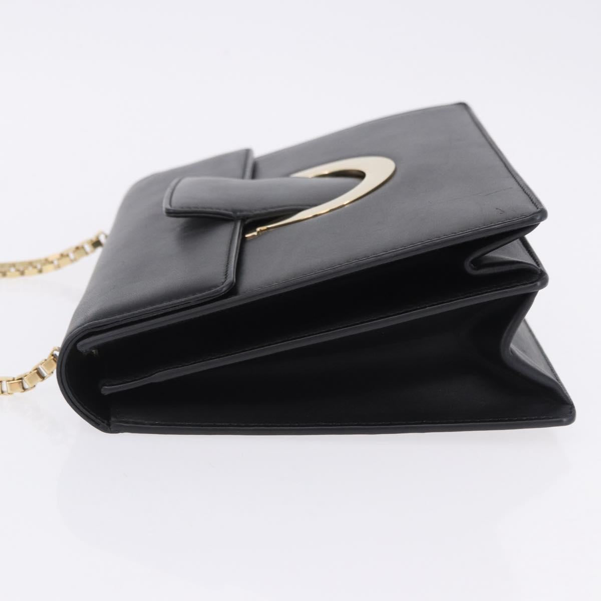 Salvatore Ferragamo Gancini Chain Shoulder Bag Leather Black Gold Auth 204374A
