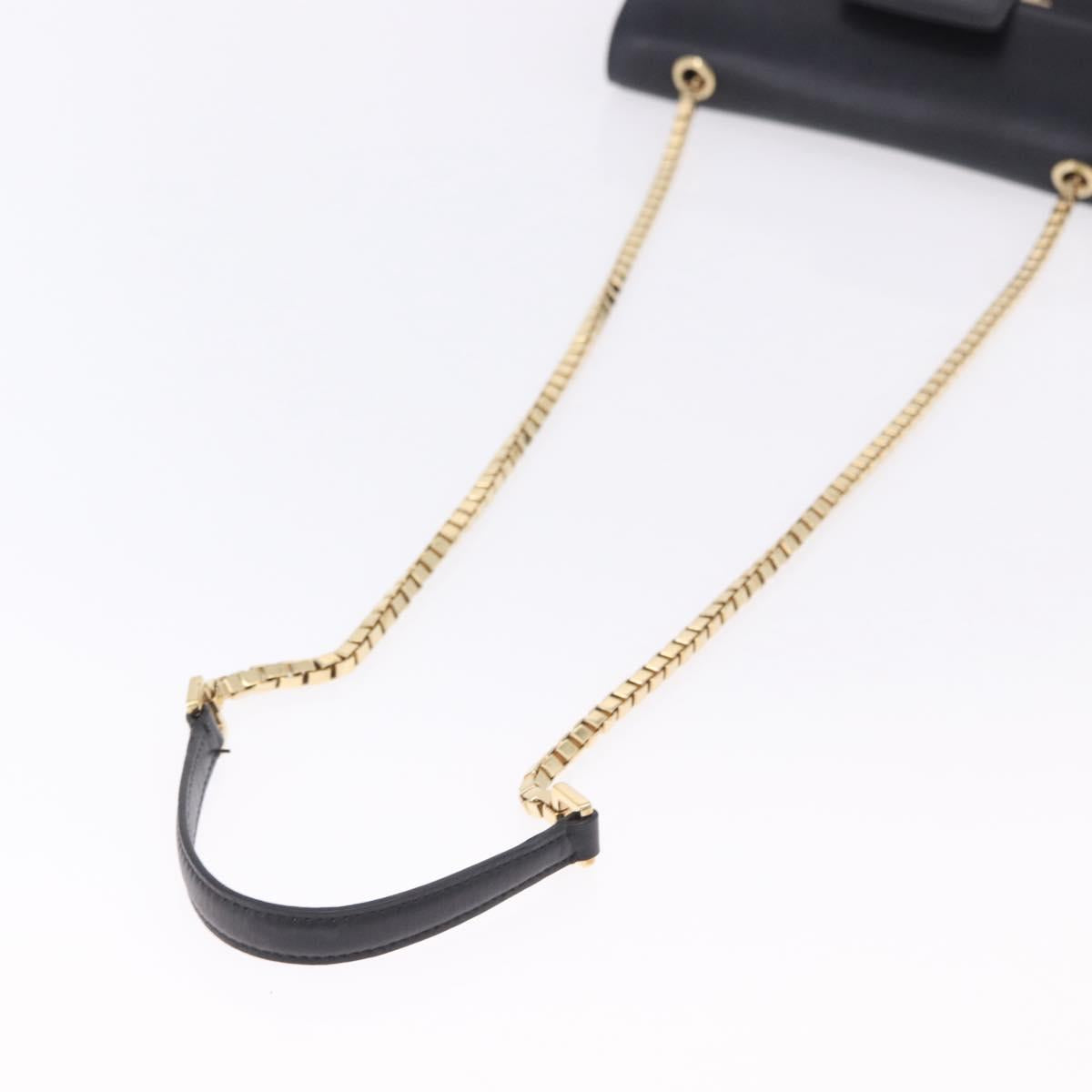 Salvatore Ferragamo Gancini Chain Shoulder Bag Leather Black Gold Auth 204374A