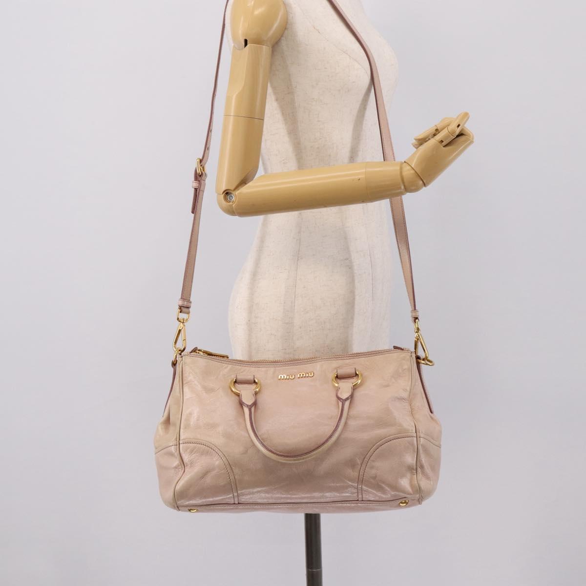 Miu Miu Hand Bag Vitellolux 2way Pink Gold Auth 204377A