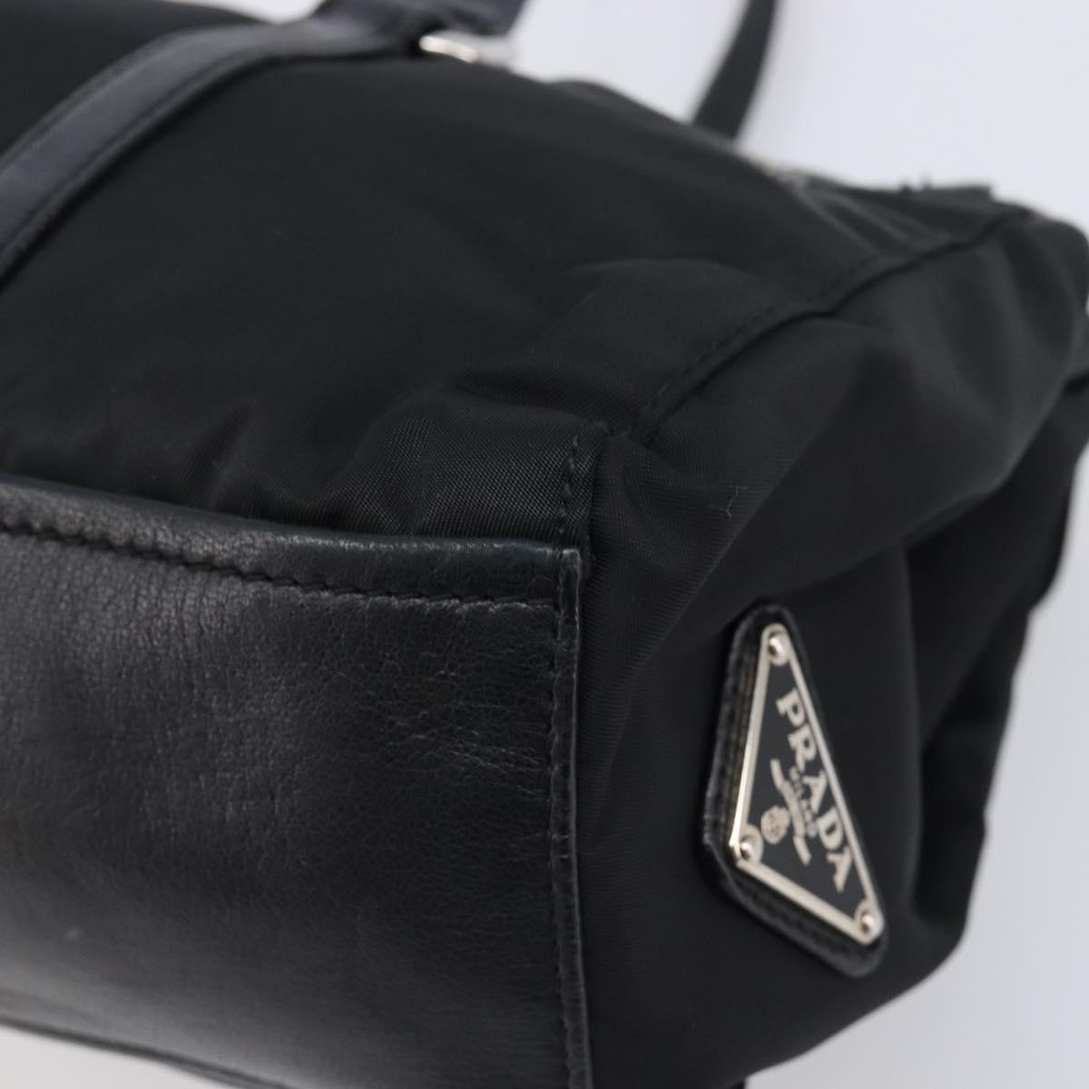PRADA Hand Bag Nylon Leather Black Silver Auth 204382A