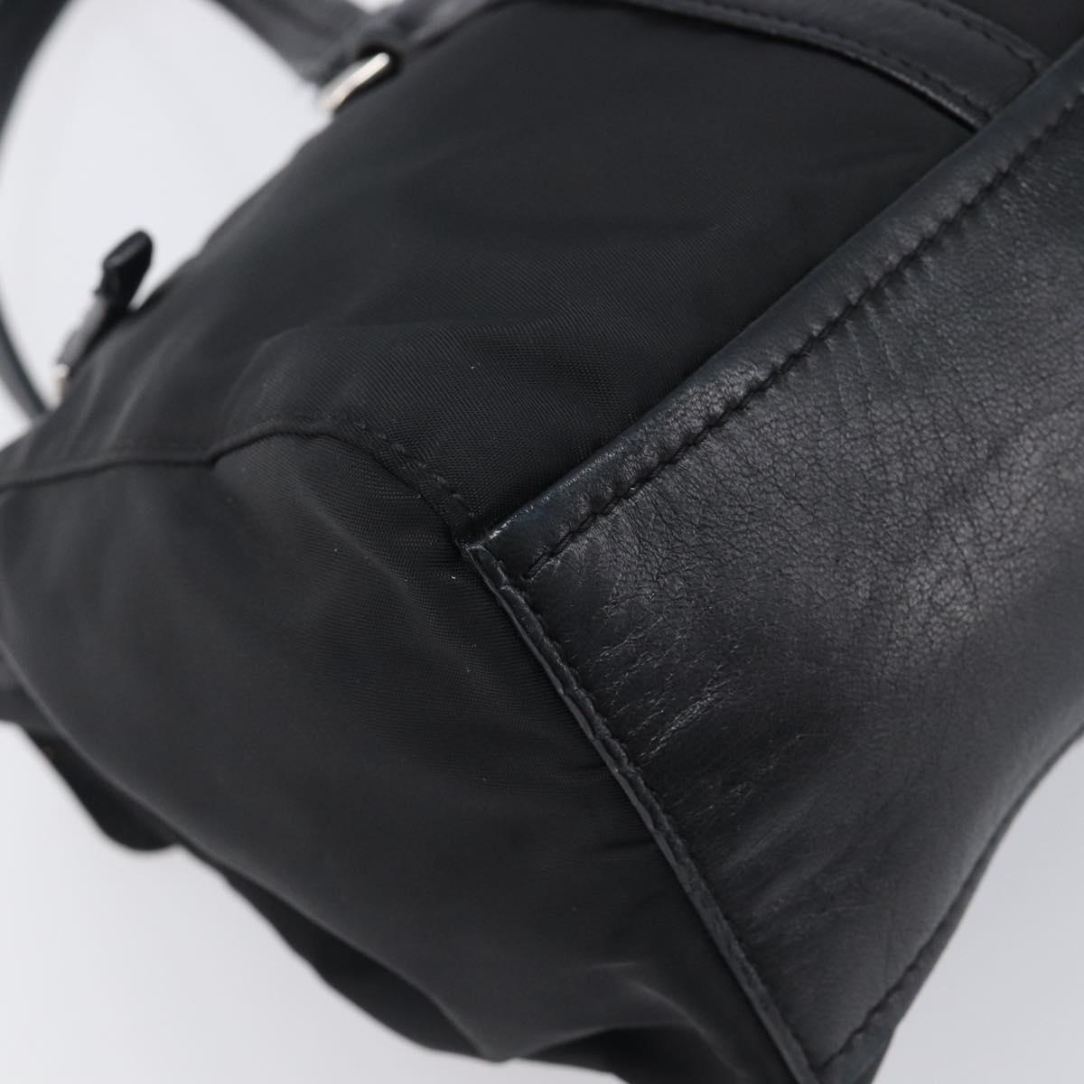 PRADA Hand Bag Nylon Leather Black Silver Auth 204382A