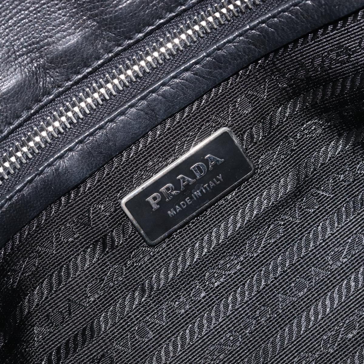 PRADA Hand Bag Nylon Leather Black Silver Auth 204382A