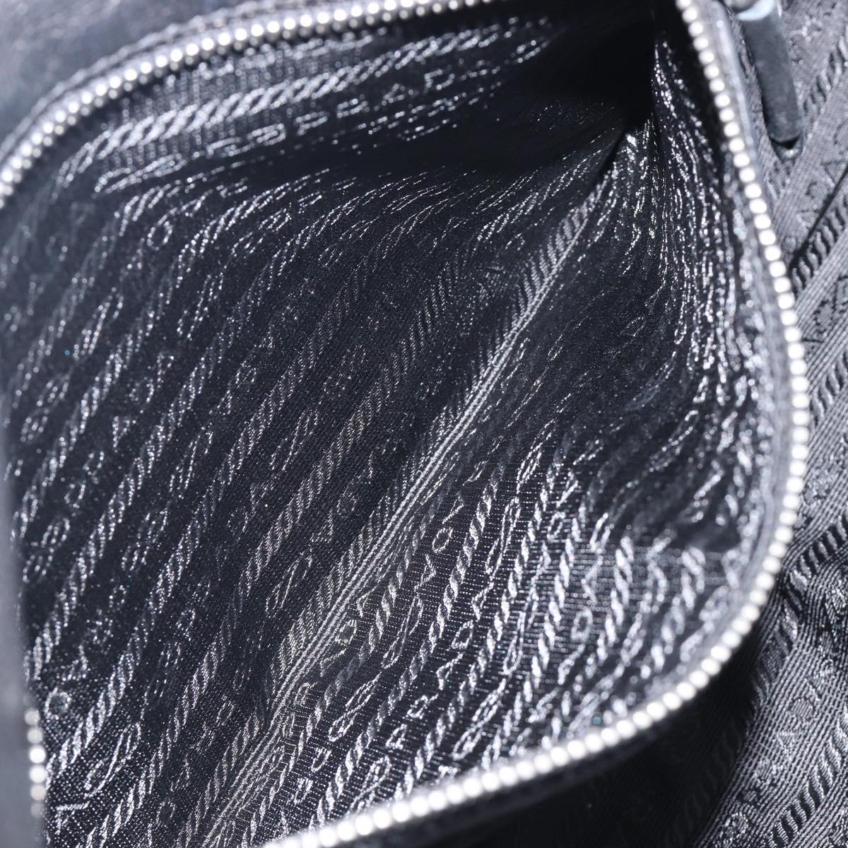 PRADA Hand Bag Nylon Leather Black Silver Auth 204382A