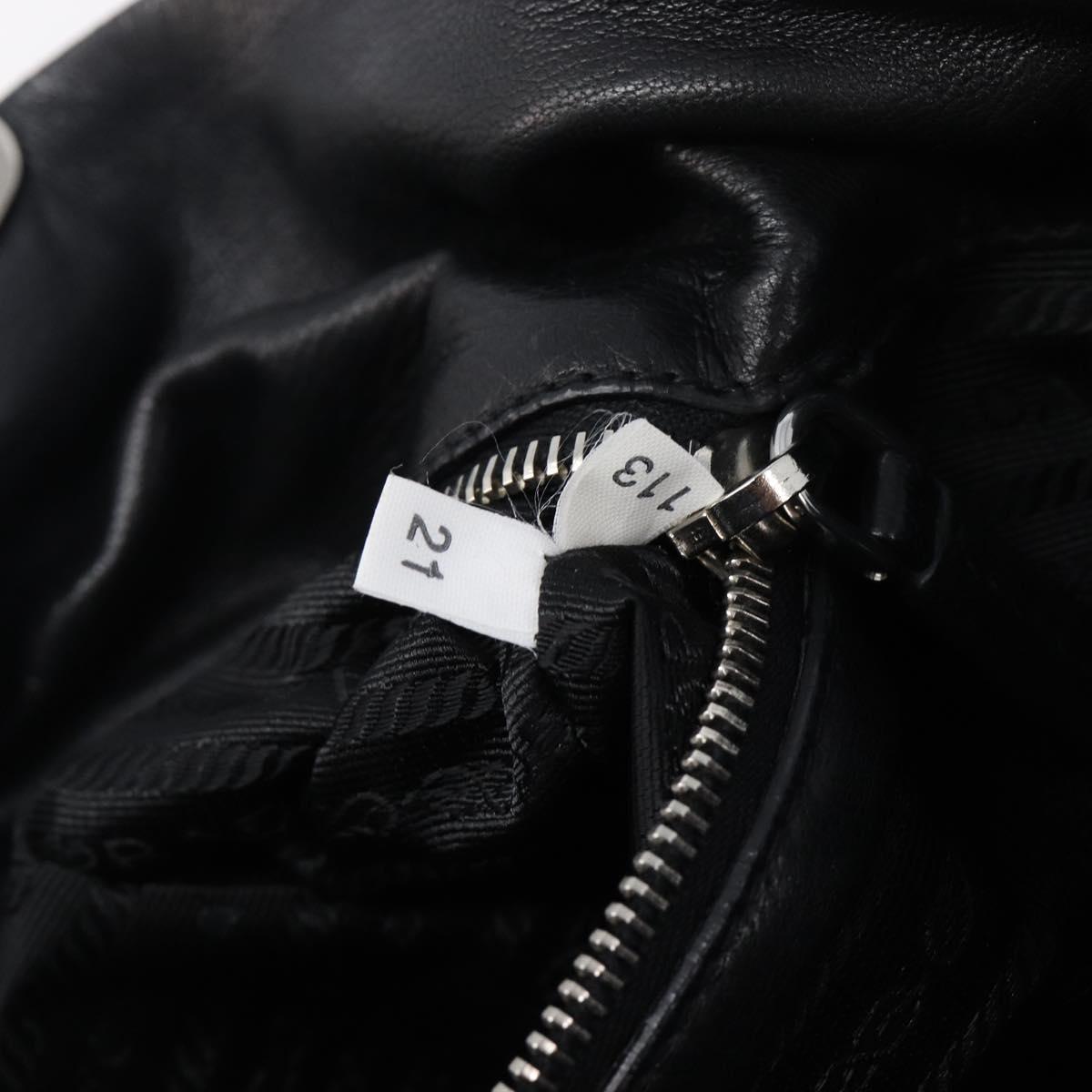 PRADA Hand Bag Nylon Leather Black Silver Auth 204382A