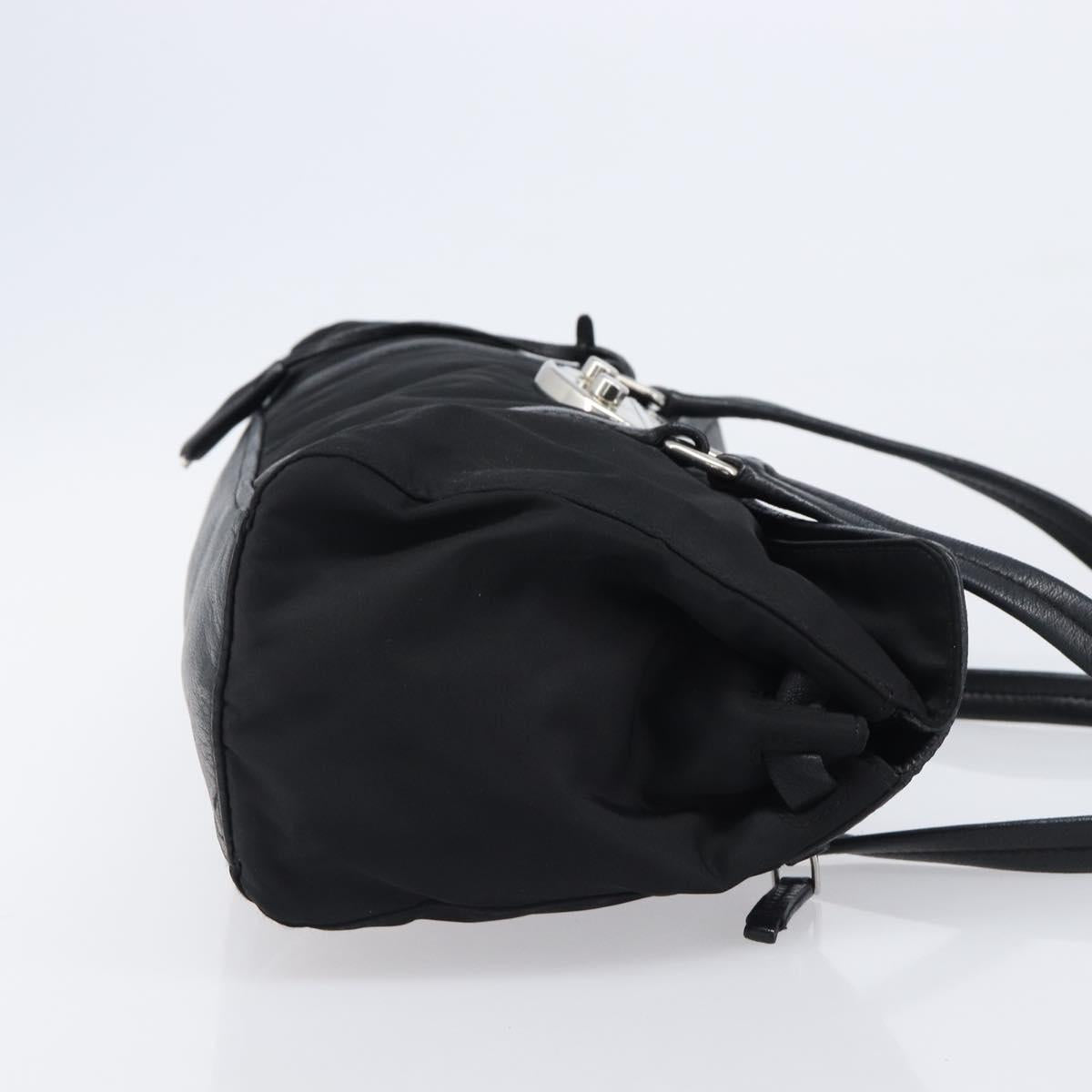 PRADA Hand Bag Nylon Leather Black Silver Auth 204382A
