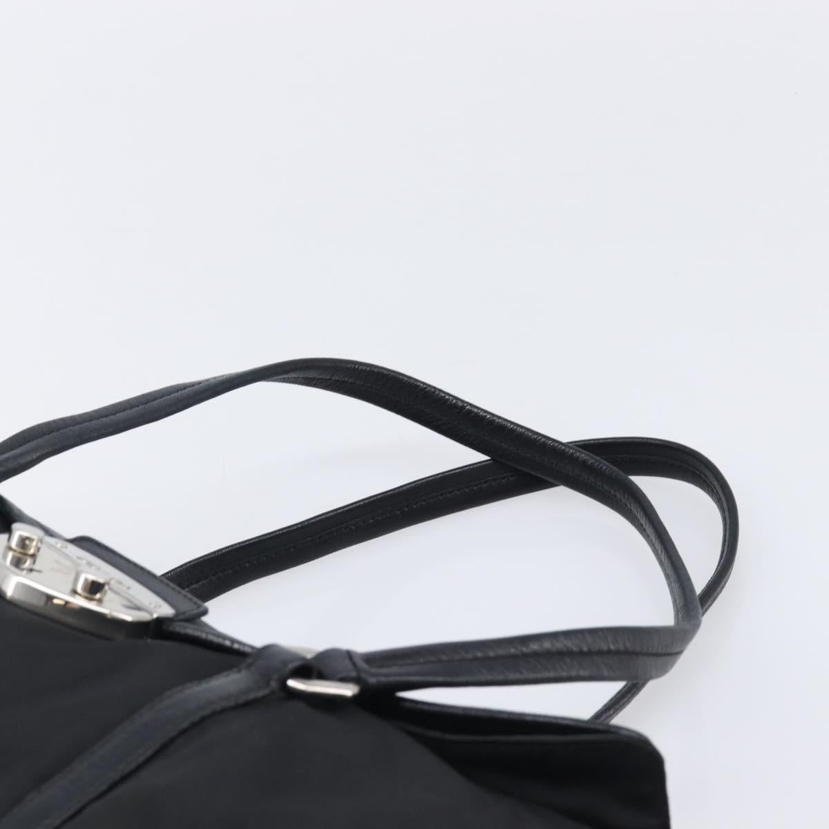 PRADA Hand Bag Nylon Leather Black Silver Auth 204382A