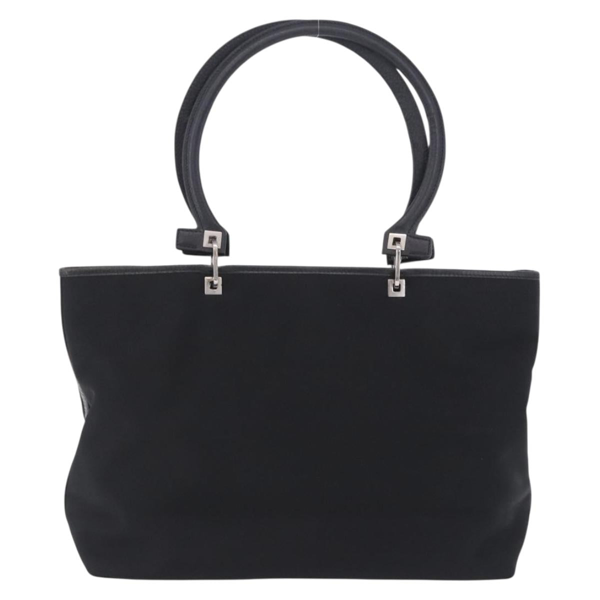 Salvatore Ferragamo Gancini Tote Bag Canvas Black Silver Auth 204386