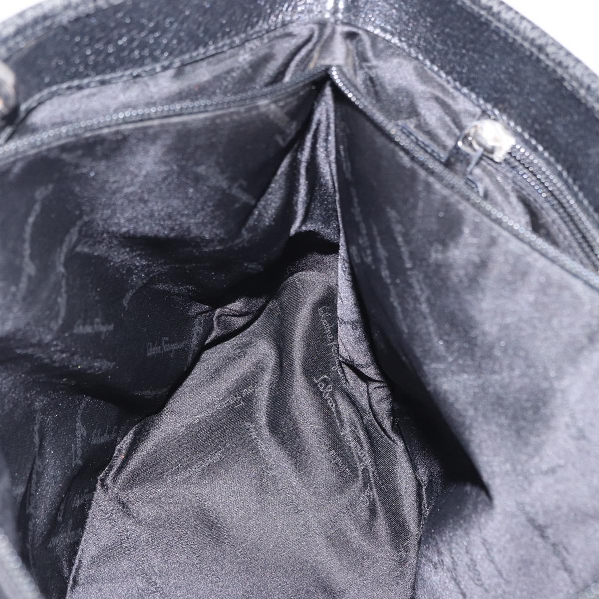 Salvatore Ferragamo Gancini Tote Bag Canvas Black Silver Auth 204386