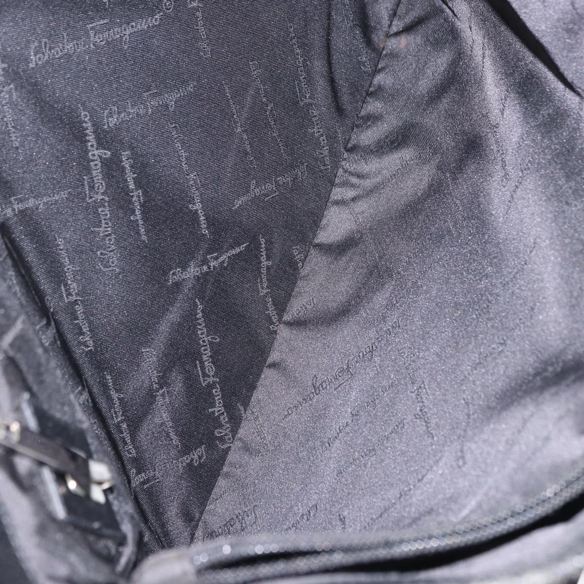 Salvatore Ferragamo Gancini Tote Bag Canvas Black Silver Auth 204386
