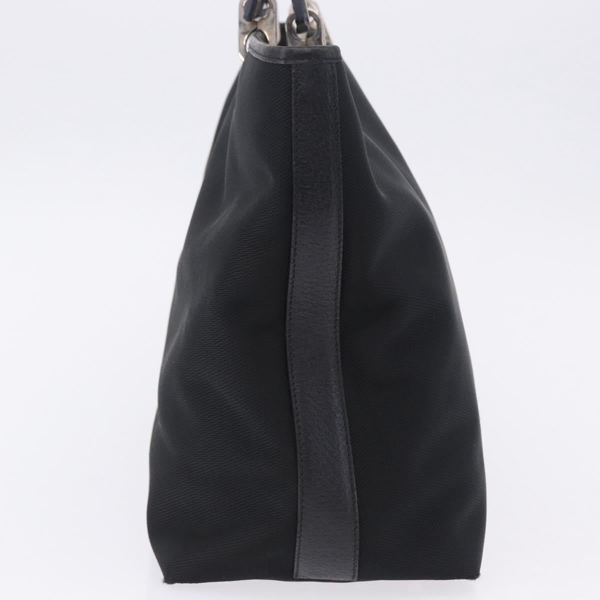 Salvatore Ferragamo Gancini Tote Bag Canvas Black Silver Auth 204386