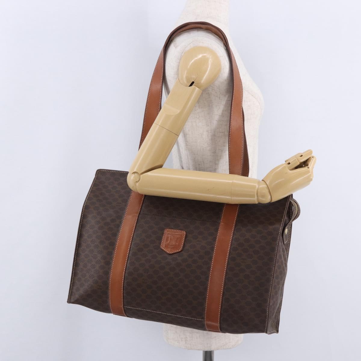 CELINE Macadam Canvas Tote Bag PVC Leather Brown Gold Auth 204387