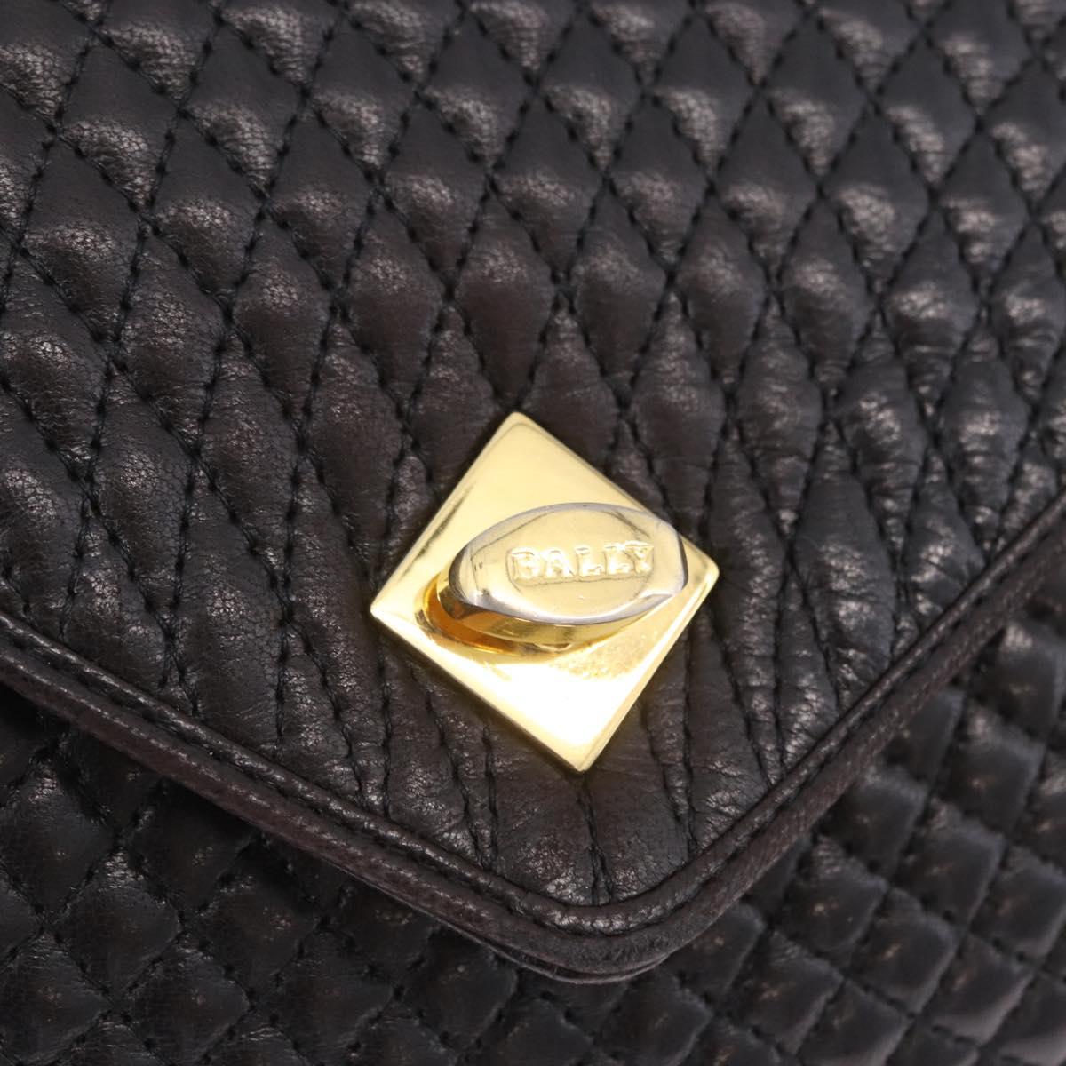 BALLY Hand Bag Leather Black Gold Auth 204388