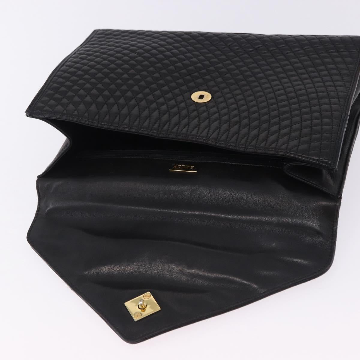 BALLY Hand Bag Leather Black Gold Auth 204388