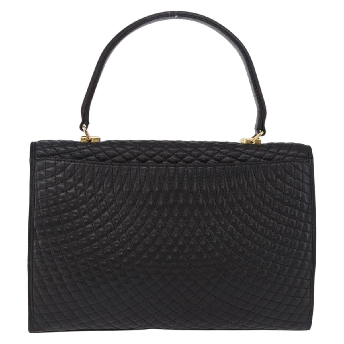 BALLY Hand Bag Leather Black Gold Auth 204388