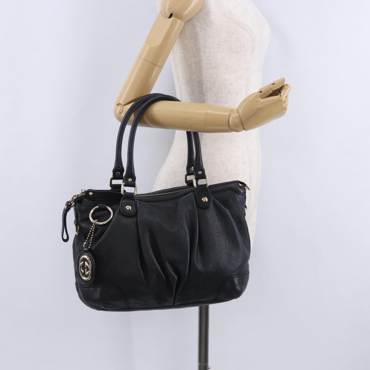 GUCCI GG Canvas Guccissima Sukey Hand Bag Leather Black Gold 247902 Auth 204390