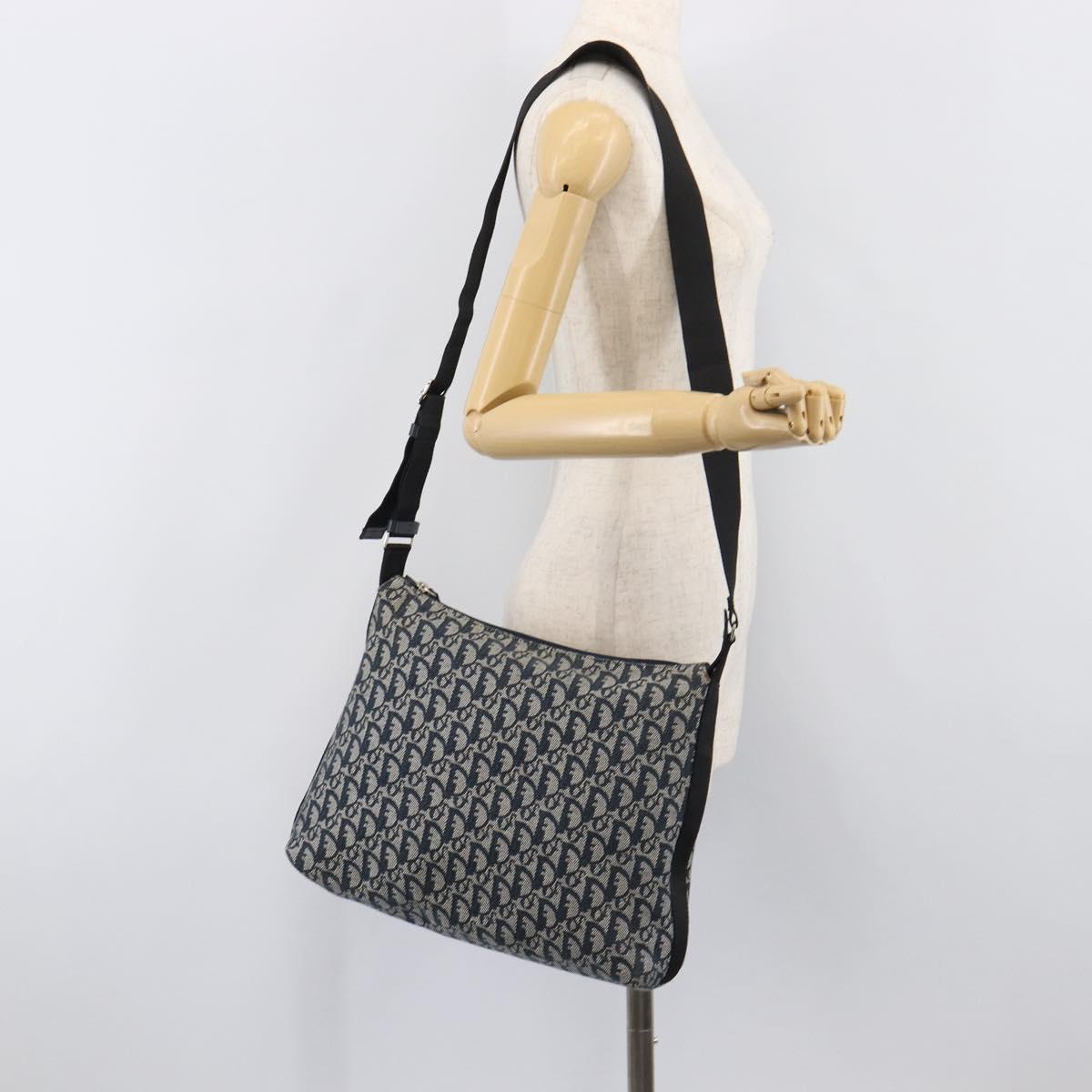Christian Dior Trotter Canvas Shoulder Bag Navy Silver Auth 204391