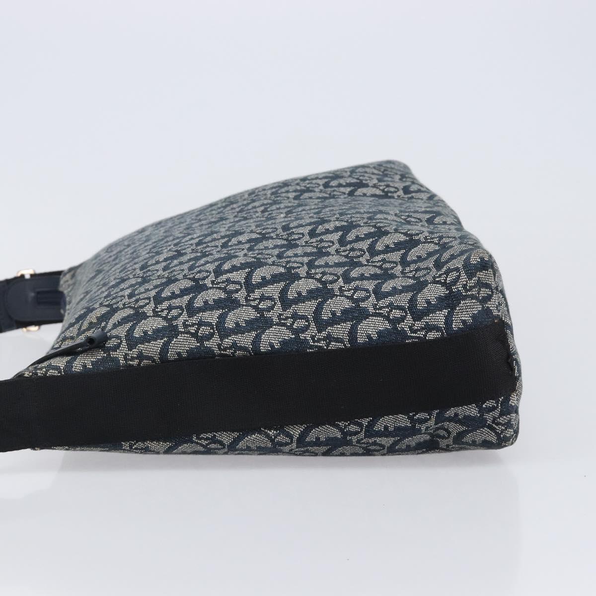 Christian Dior Trotter Canvas Shoulder Bag Navy Silver Auth 204391