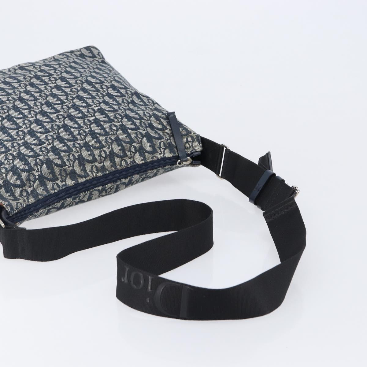 Christian Dior Trotter Canvas Shoulder Bag Navy Silver Auth 204391