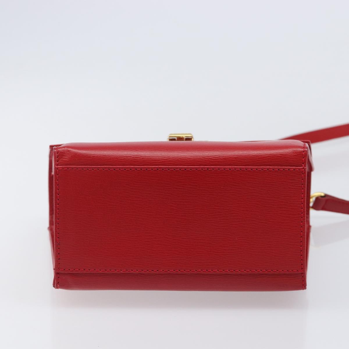 Christian Dior Hand Bag Leather 2way Red Gold Auth 204392