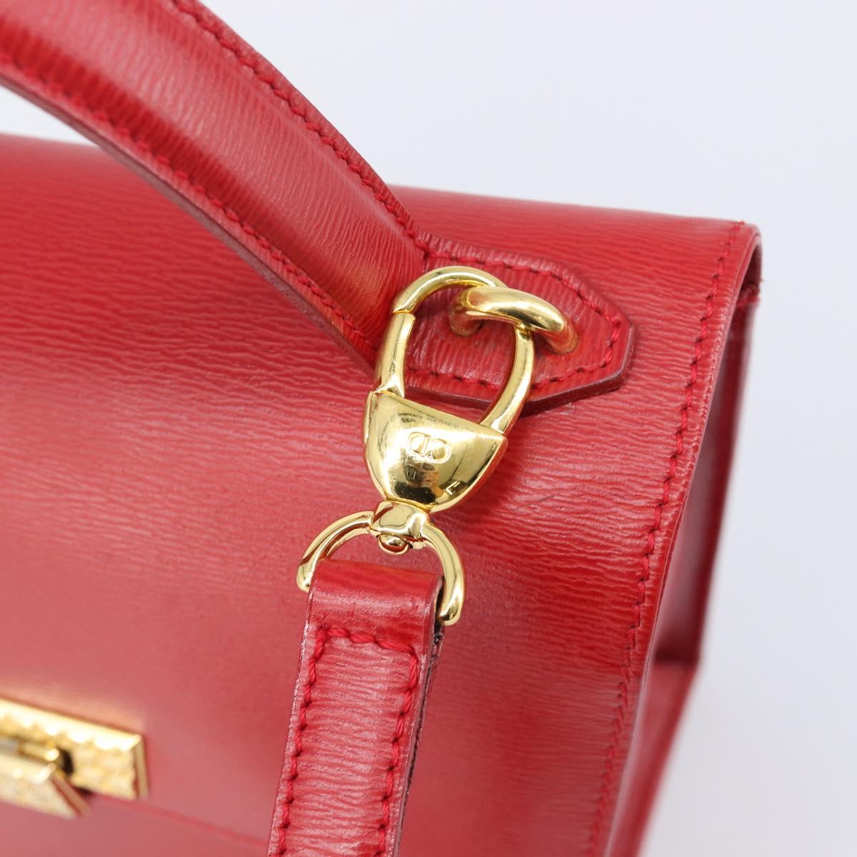 Christian Dior Hand Bag Leather 2way Red Gold Auth 204392