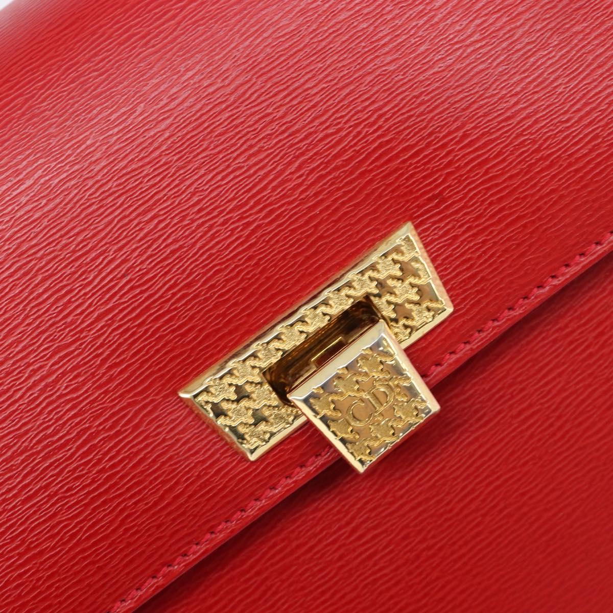Christian Dior Hand Bag Leather 2way Red Gold Auth 204392