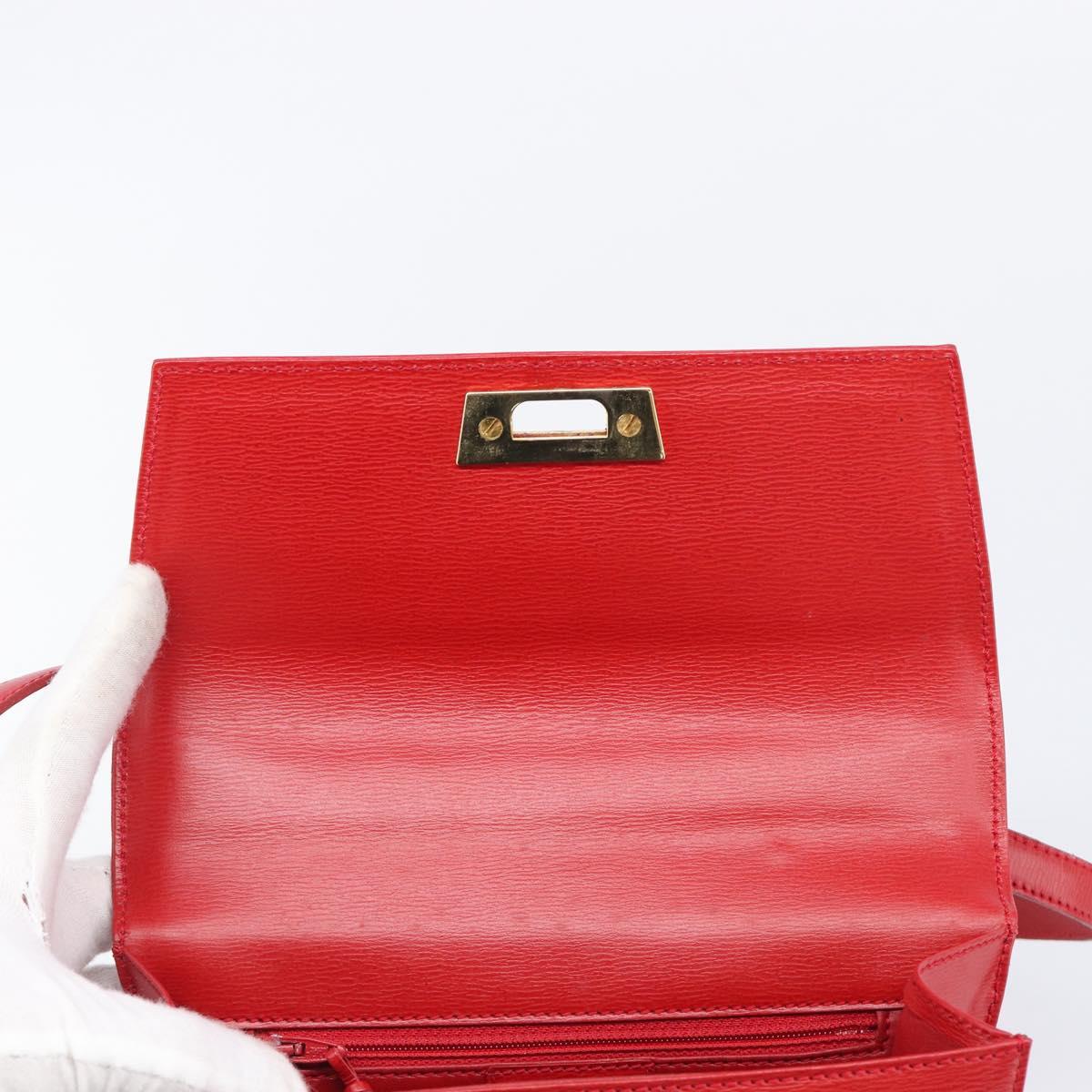 Christian Dior Hand Bag Leather 2way Red Gold Auth 204392