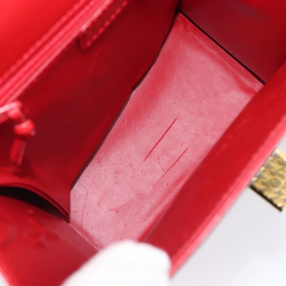 Christian Dior Hand Bag Leather 2way Red Gold Auth 204392