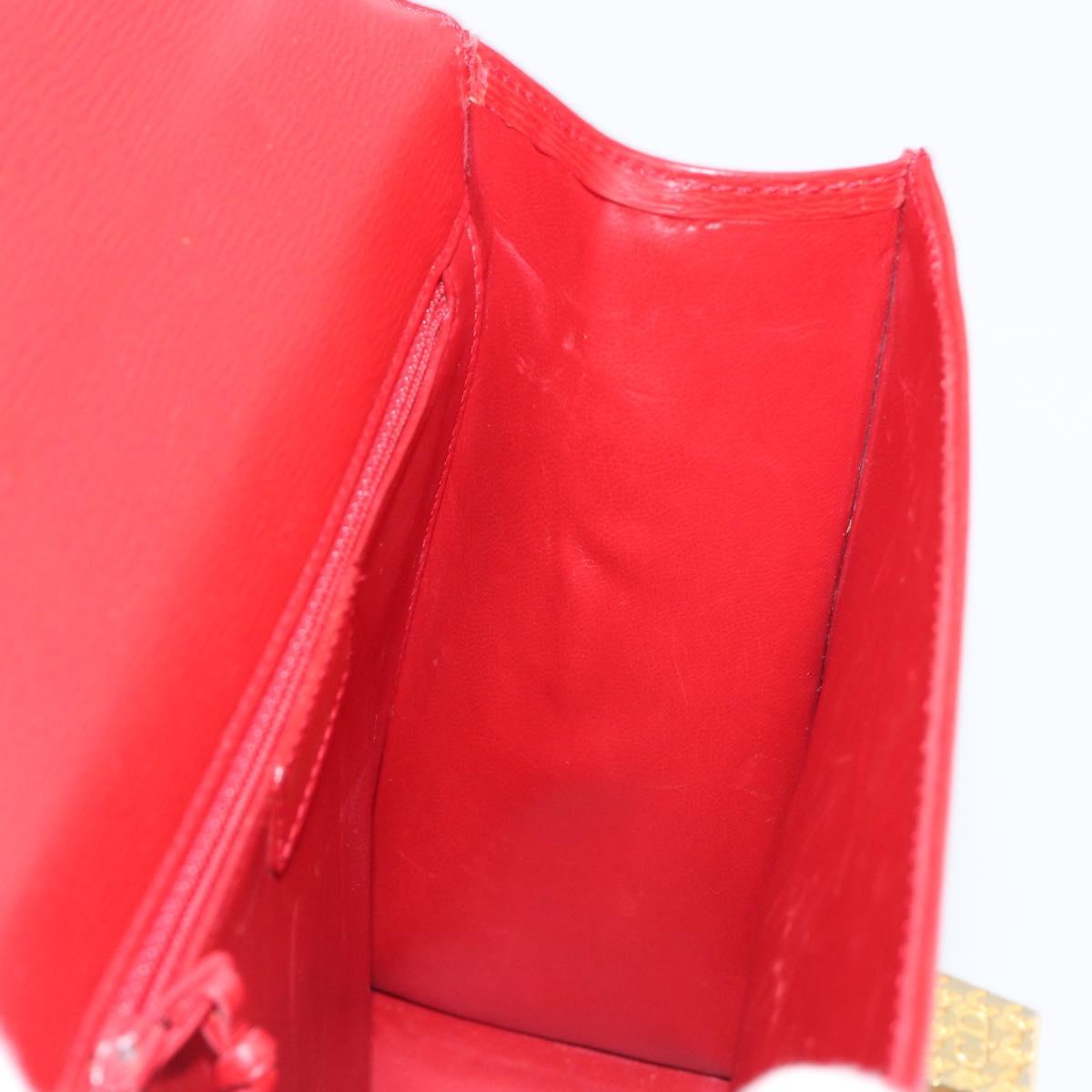 Christian Dior Hand Bag Leather 2way Red Gold Auth 204392