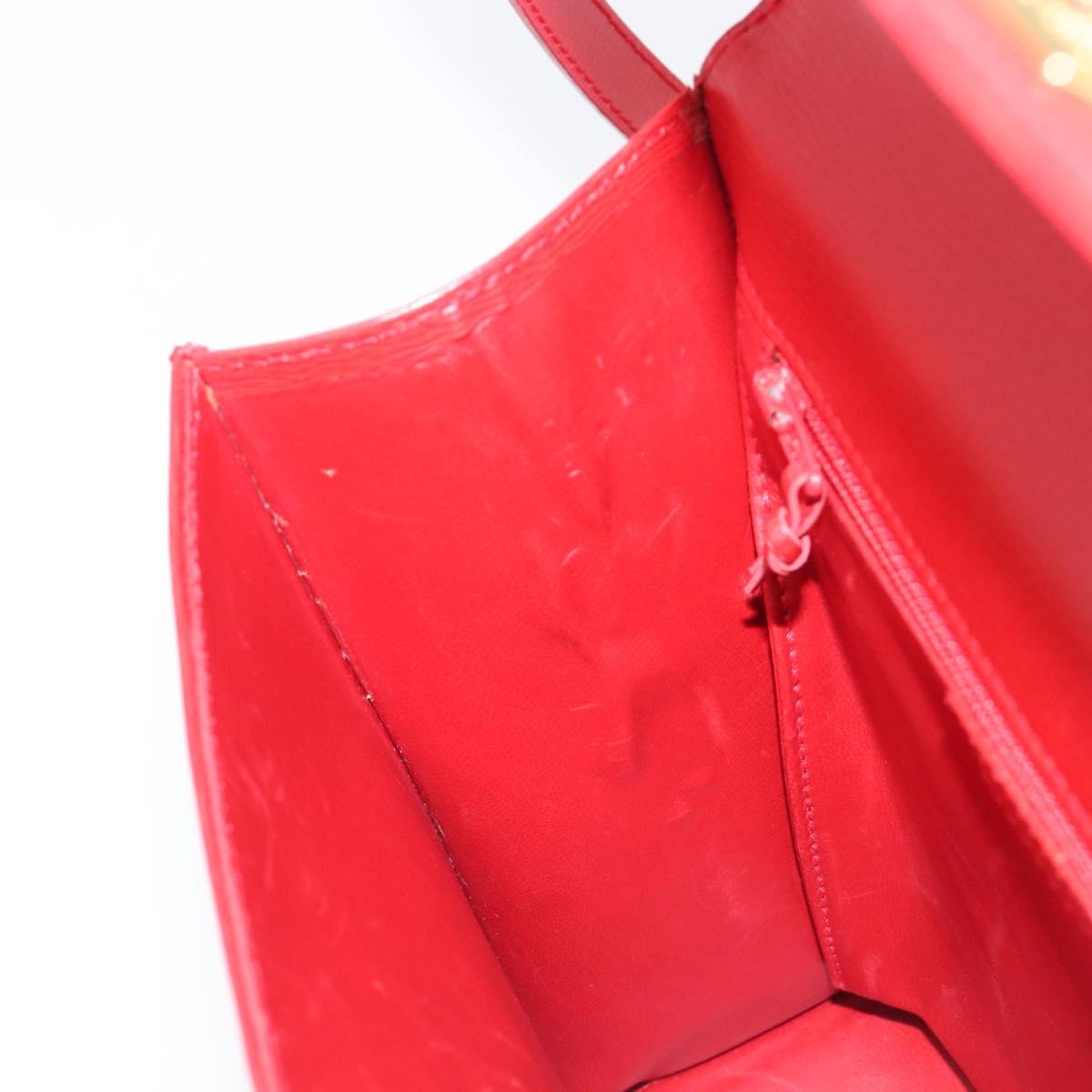 Christian Dior Hand Bag Leather 2way Red Gold Auth 204392