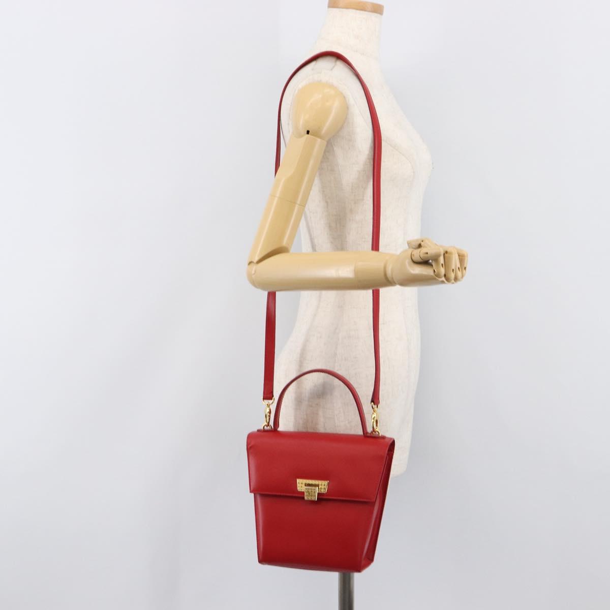 Christian Dior Hand Bag Leather 2way Red Gold Auth 204392