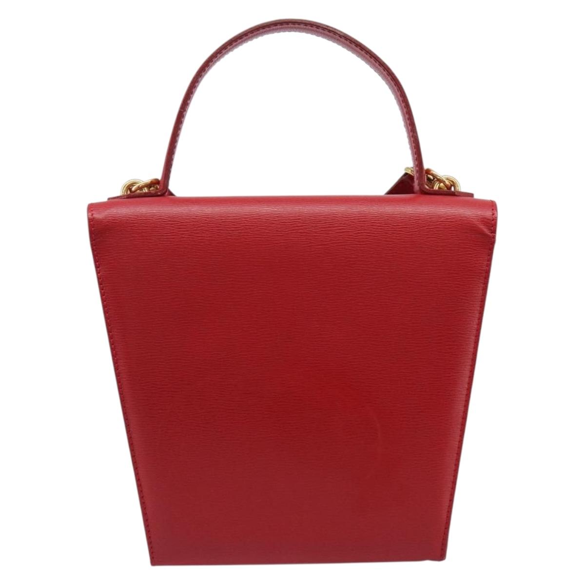 Christian Dior Hand Bag Leather 2way Red Gold Auth 204392