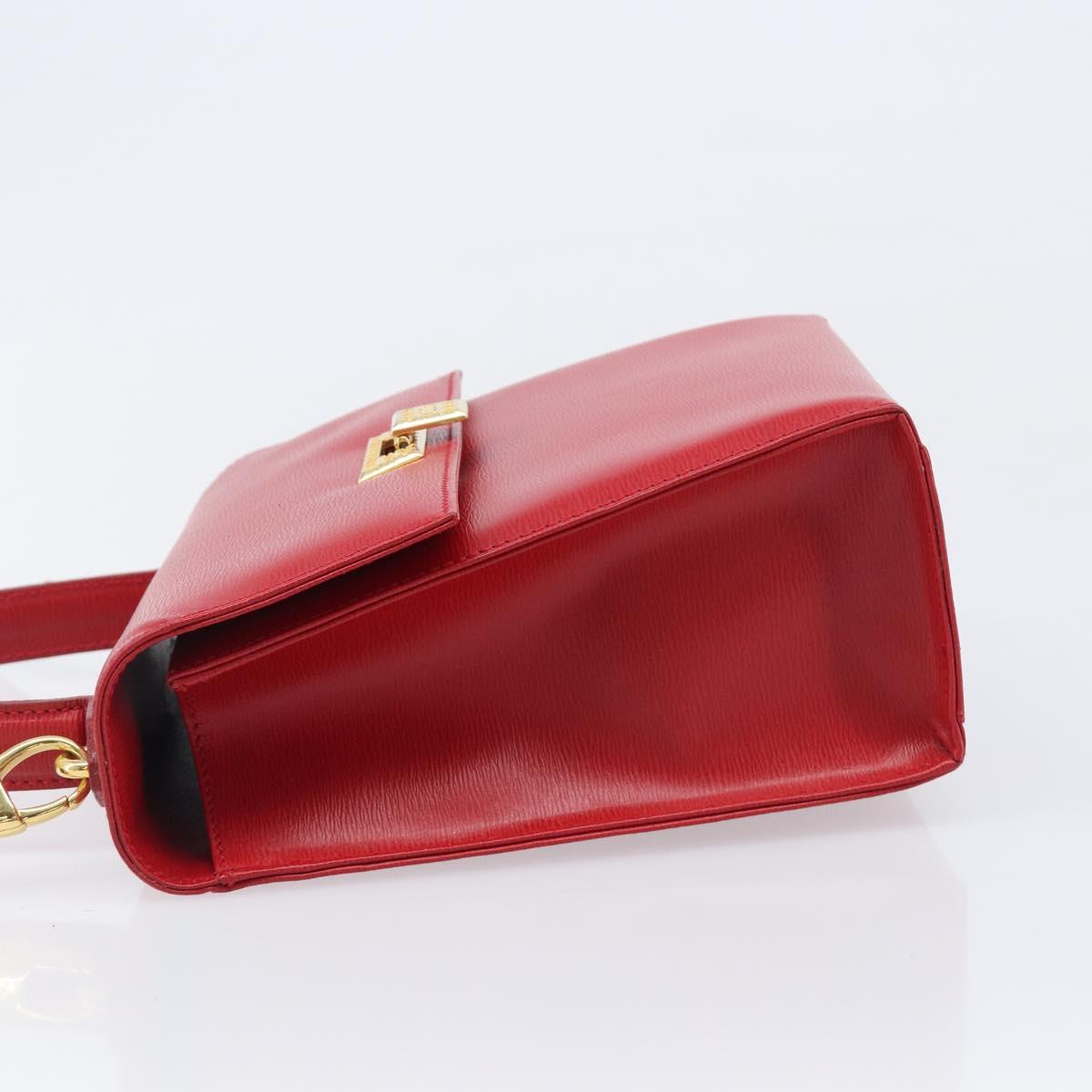 Christian Dior Hand Bag Leather 2way Red Gold Auth 204392
