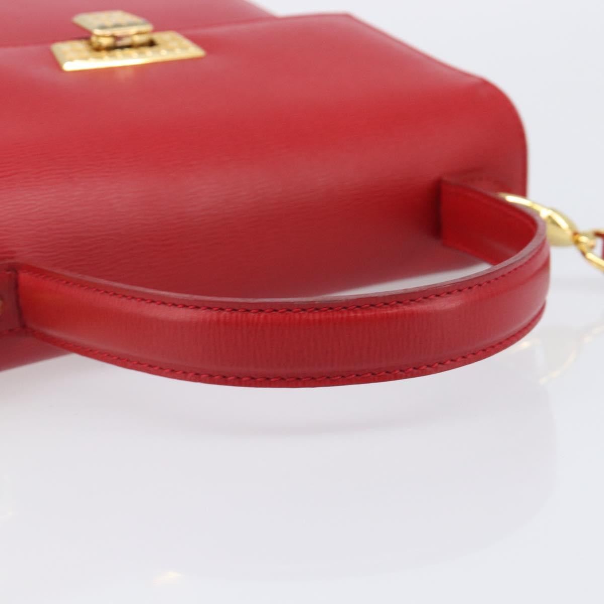 Christian Dior Hand Bag Leather 2way Red Gold Auth 204392
