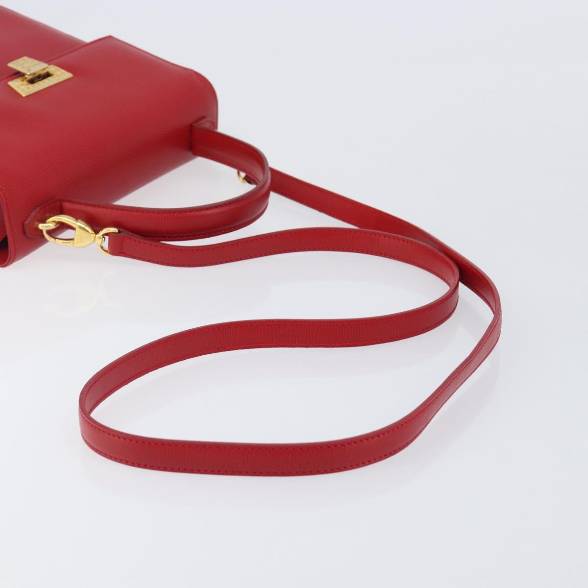 Christian Dior Hand Bag Leather 2way Red Gold Auth 204392