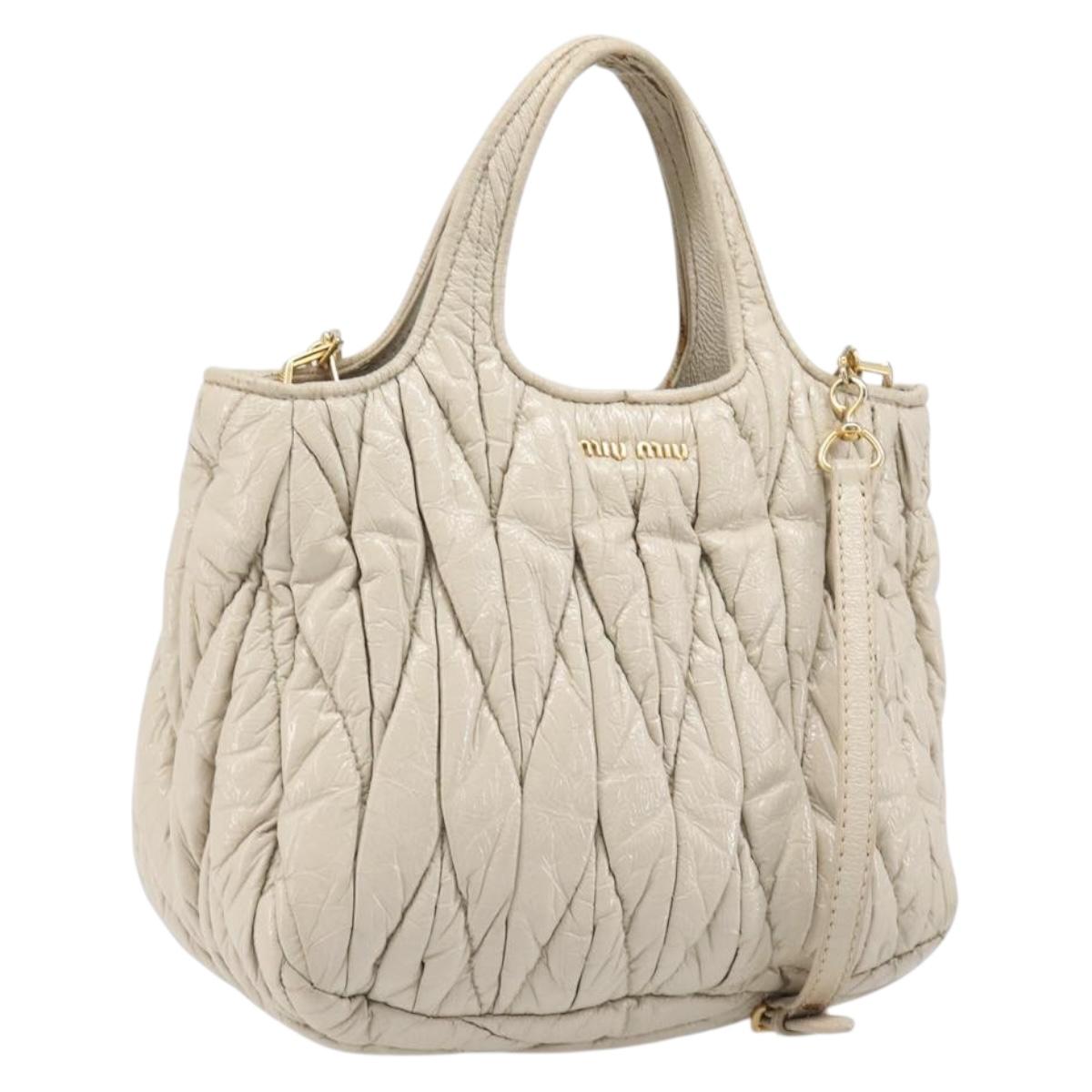 Miu Miu Matelasse Hand Bag Patent leather 2way White Gold Auth 204394