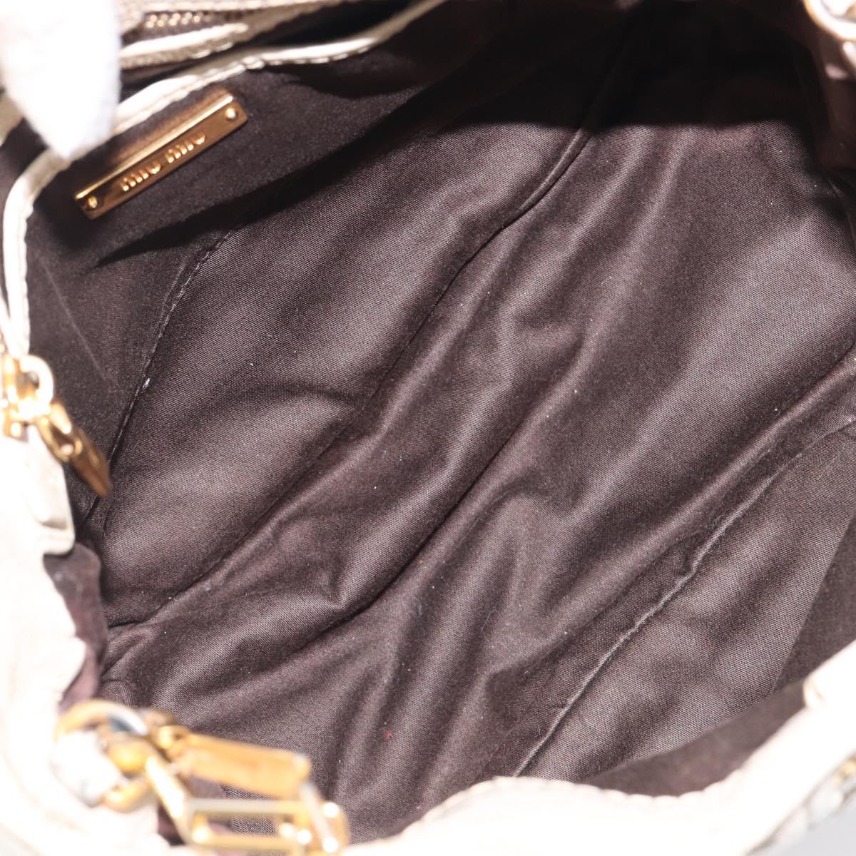 Miu Miu Matelasse Hand Bag Patent leather 2way White Gold Auth 204394
